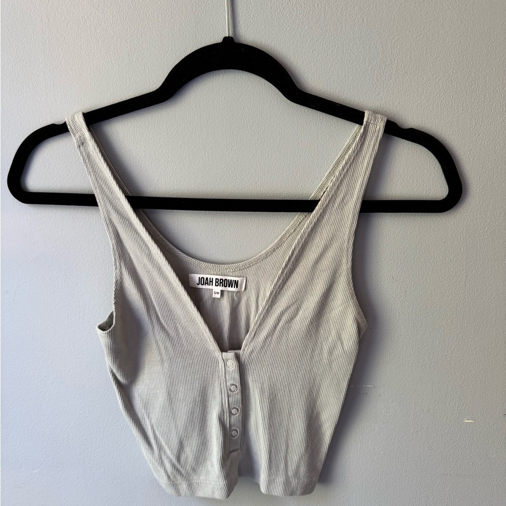Joah Brown Light Gray Buttoned Tank Top
